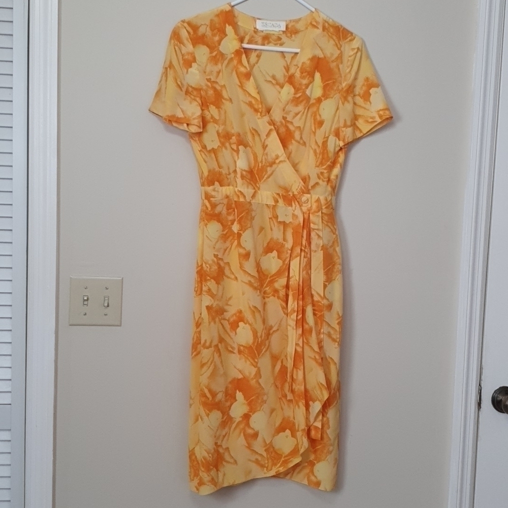 Vintage Escada Wrap Around Floral Silk Dress